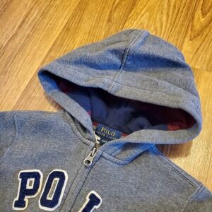 Polo Ralph Lauren Hoodie Jacket Kids 4T Gray Zip Up‎ Big Logo Preppy